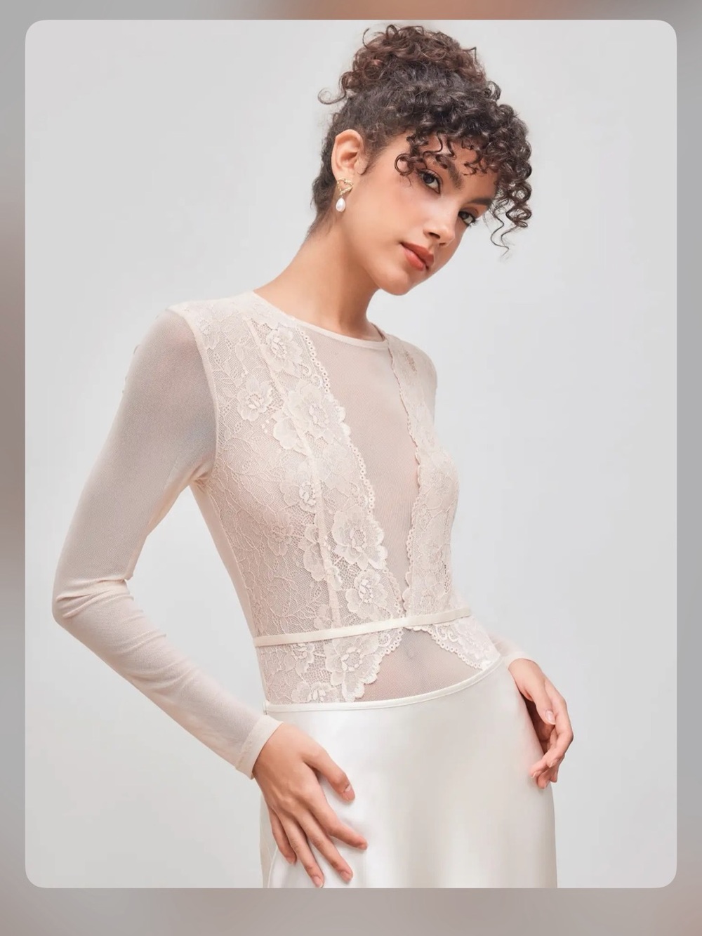 Cider ROUND NECKLINE SOLID LACE SEE-THROUGH BODYSUIT CR28-16 M - Picture 1 of 4
